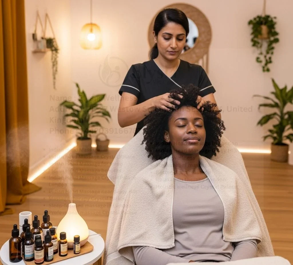 relaxing after Indian Head Massage in London home setting.