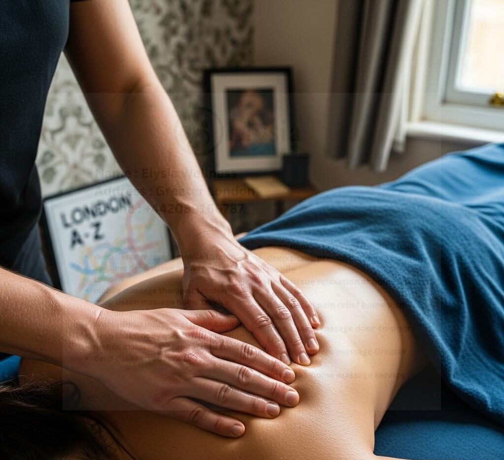 Therapist applying deep tissue massage techniques in London home.
