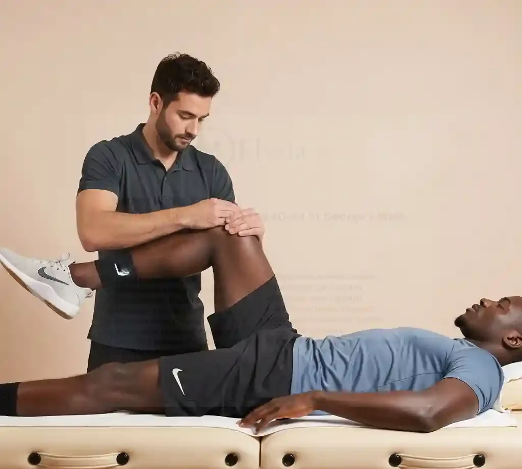 London therapist providing sports massage to African athlete in Croydon.