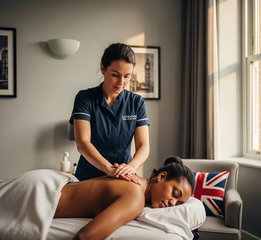 Client enjoying Swedish massage at home in London.