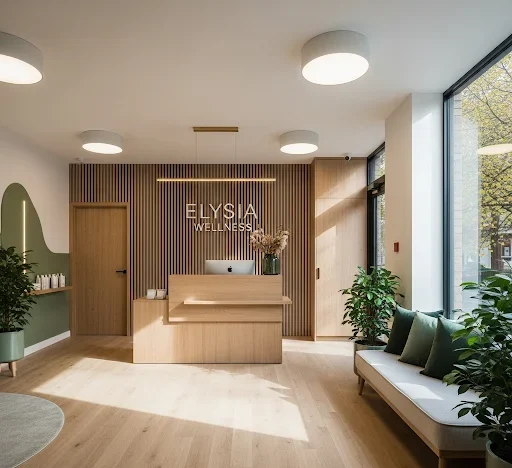 Modern massage therapy studio with soft lighting, plants, and a massage table prepared for a deep tissue session in Crystal Palace.