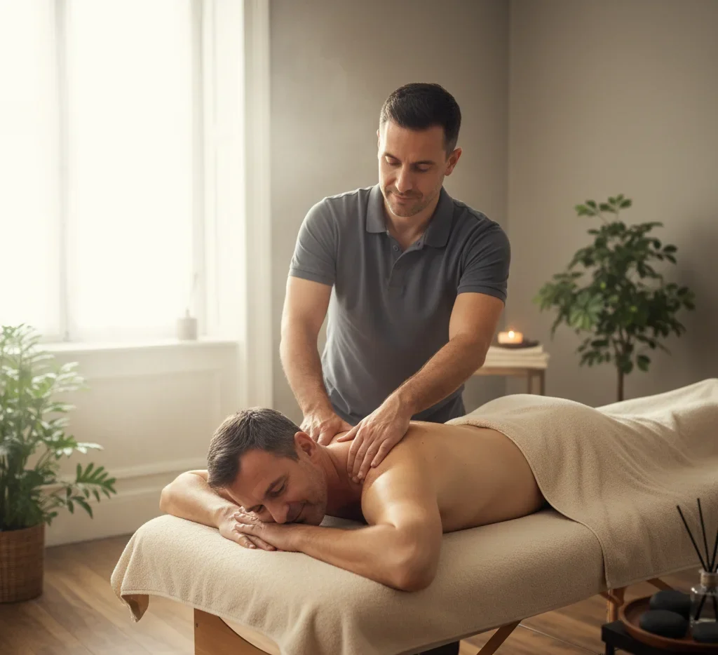 Professional male therapist providing massage Crystal Palace session at Elysia Wellness