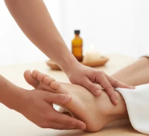 Woman enjoying Indian foot massage in Crystal Palace