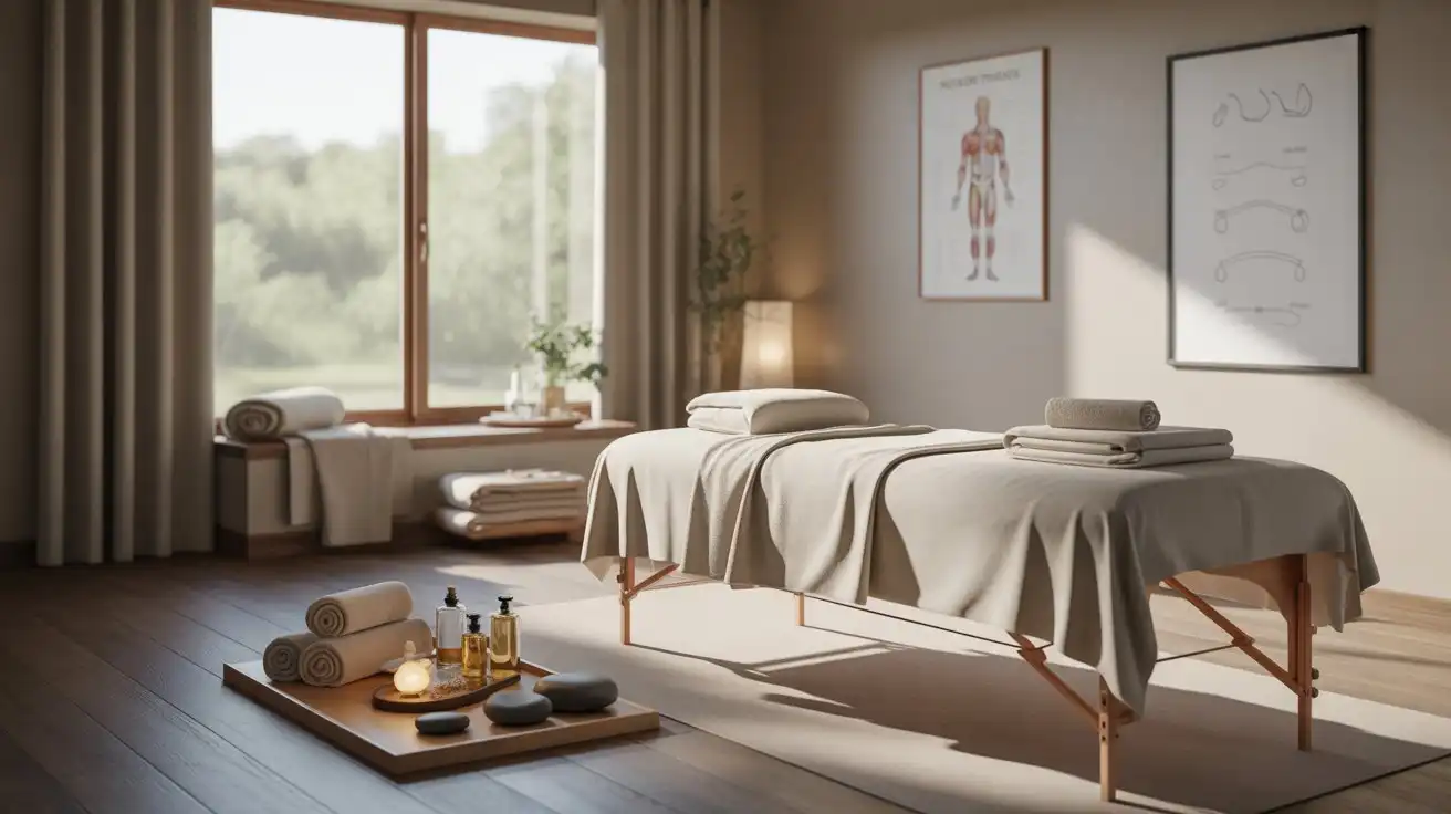 Relaxing full body massage therapy room designed to support improved sleep quality and deep relaxation.