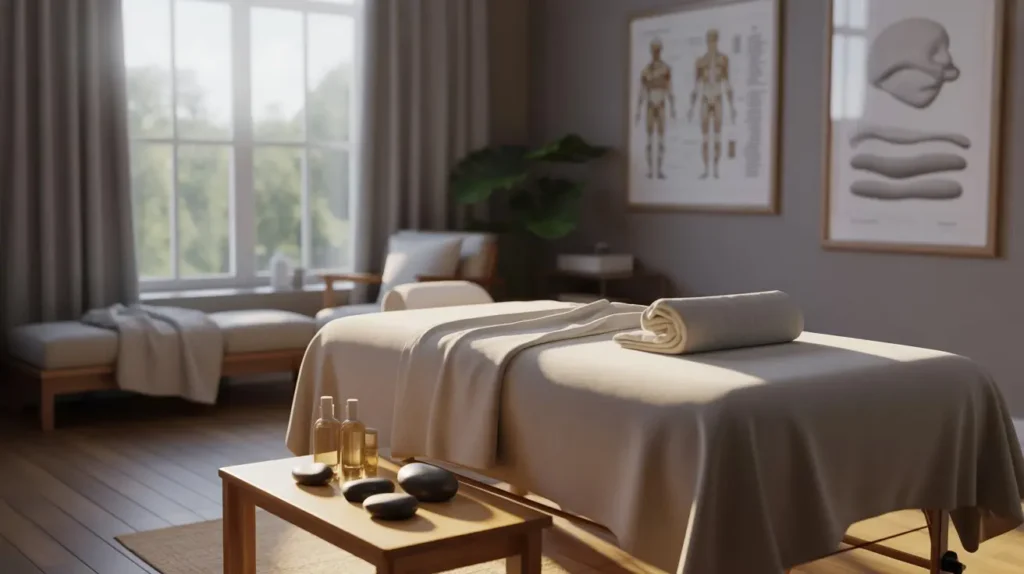 Professional massage therapy room illustrating the long-term physical health benefits of regular full body massage sessions.