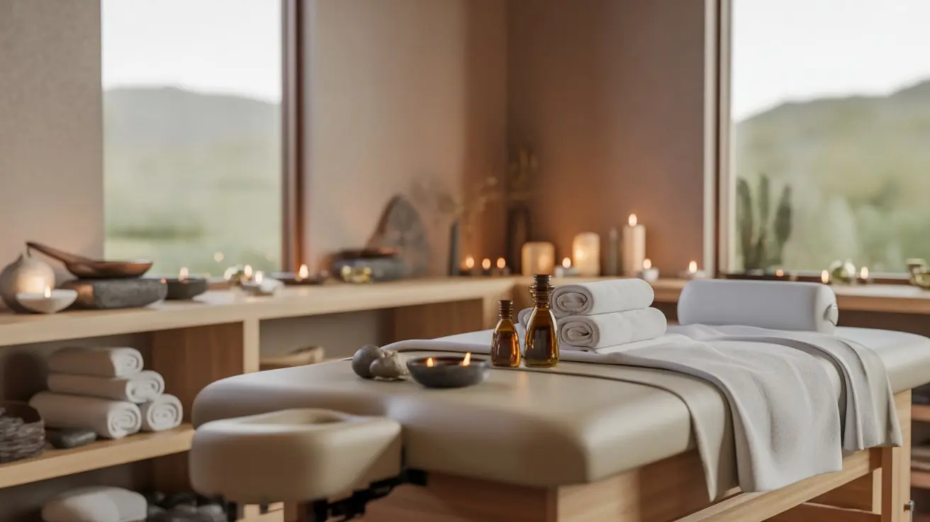 Indian relaxing massage therapy room for pressure point stimulation and Ayurvedic wellness treatment